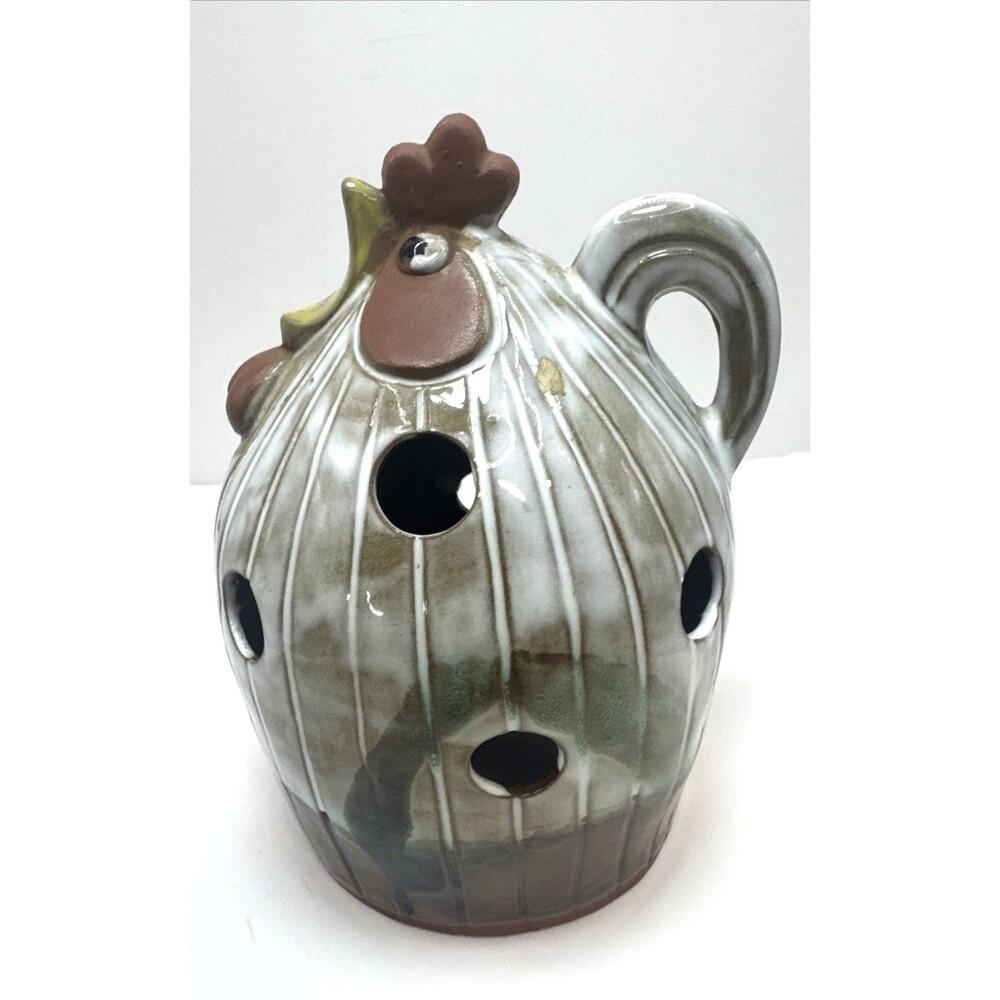 Stoneware Red Ware Chicken Rooster Tea Light Candle Holder Lantern Farmhouse